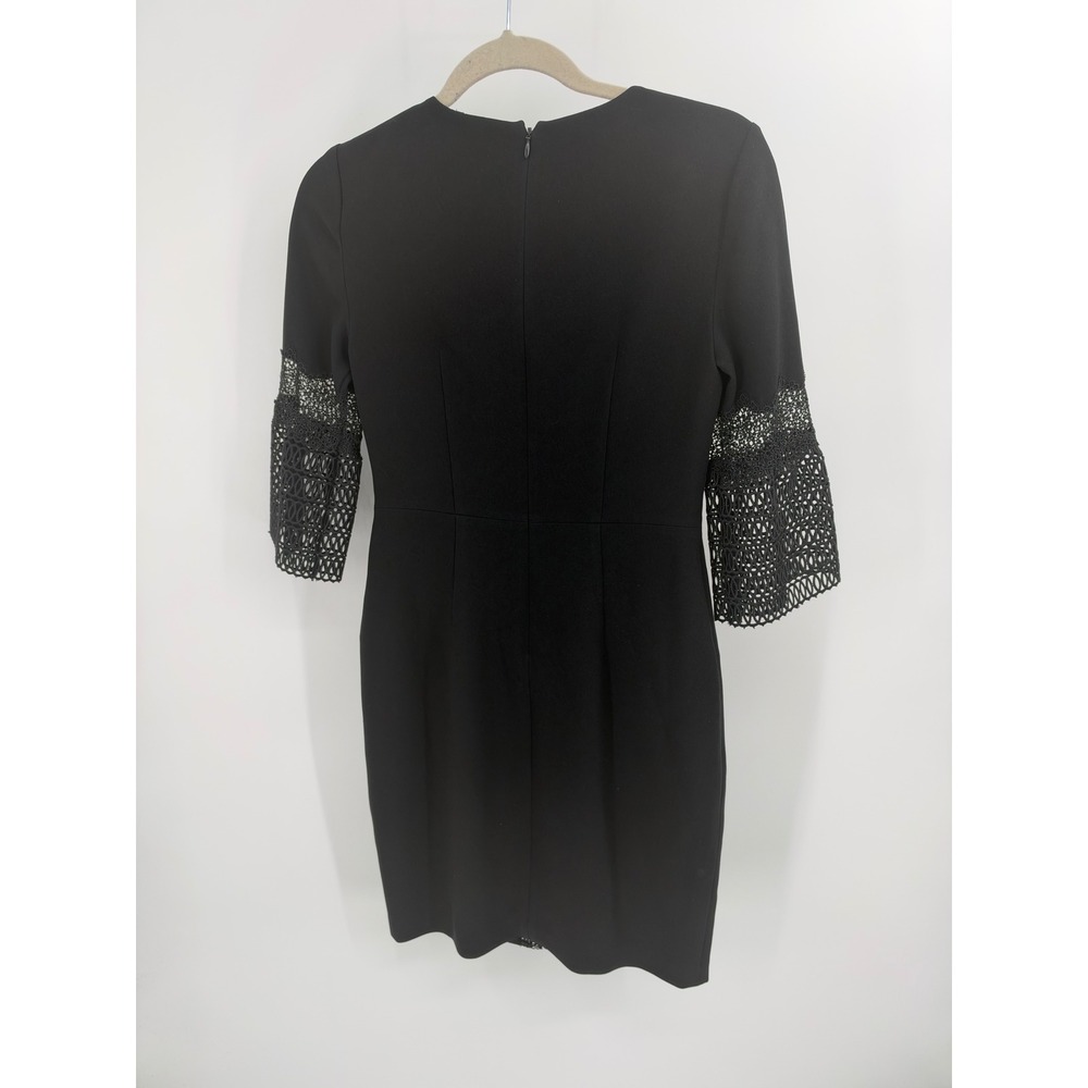 Elie Tahari Black Crochet Sheath Dress – Bell Sleeve Lace Inset Size 2 - Picture 6 of 10